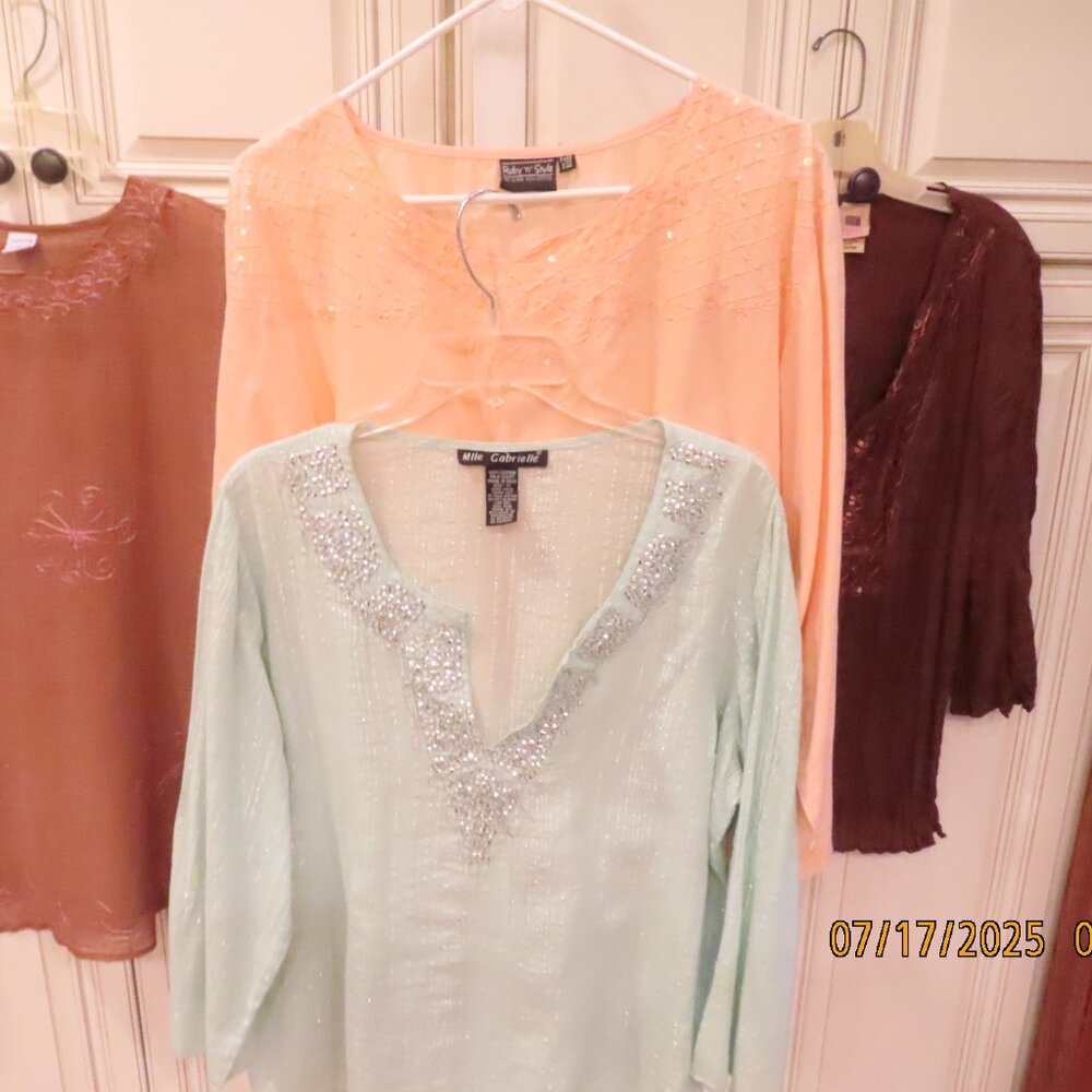 LOT of 4 Gauzy Peasant Tunic Top Swim Cover Up  L-XL